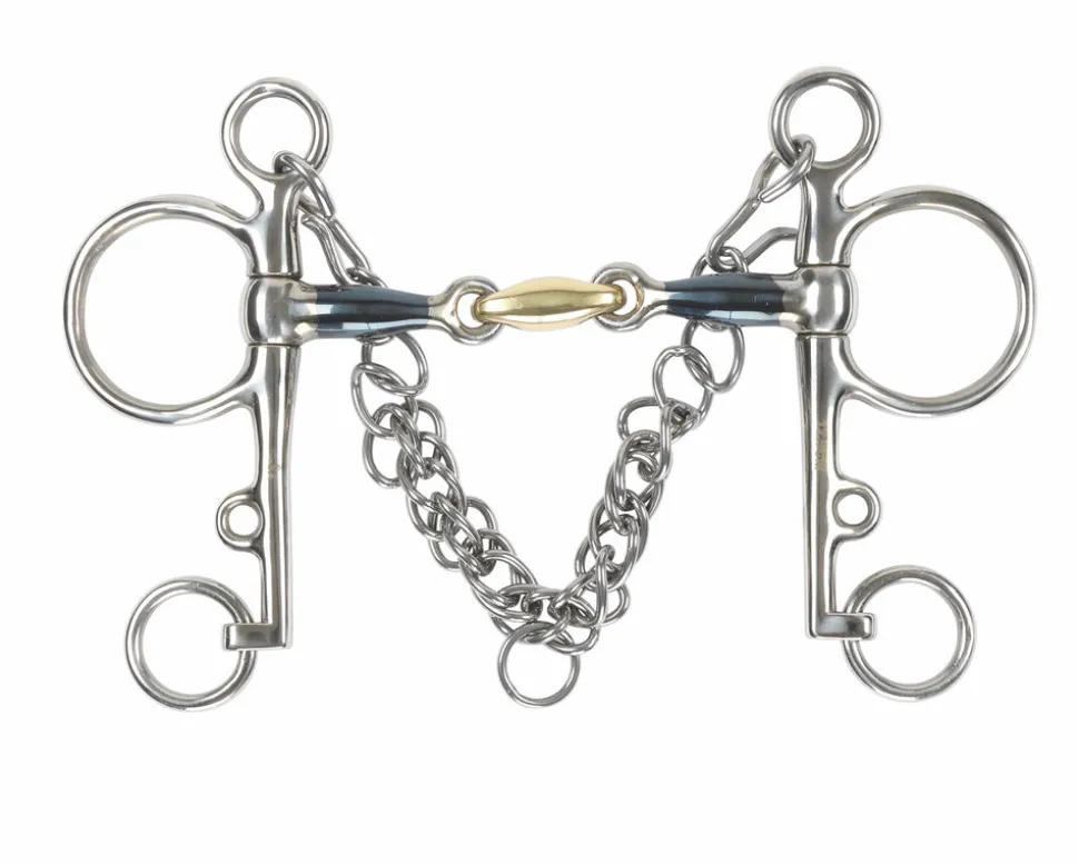 Blue Sweet Iron Pelham with Brass Lozenge